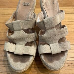 Ugg Size 8 Tawnie Suede Espadrille Sandal Jute Wedge Jute